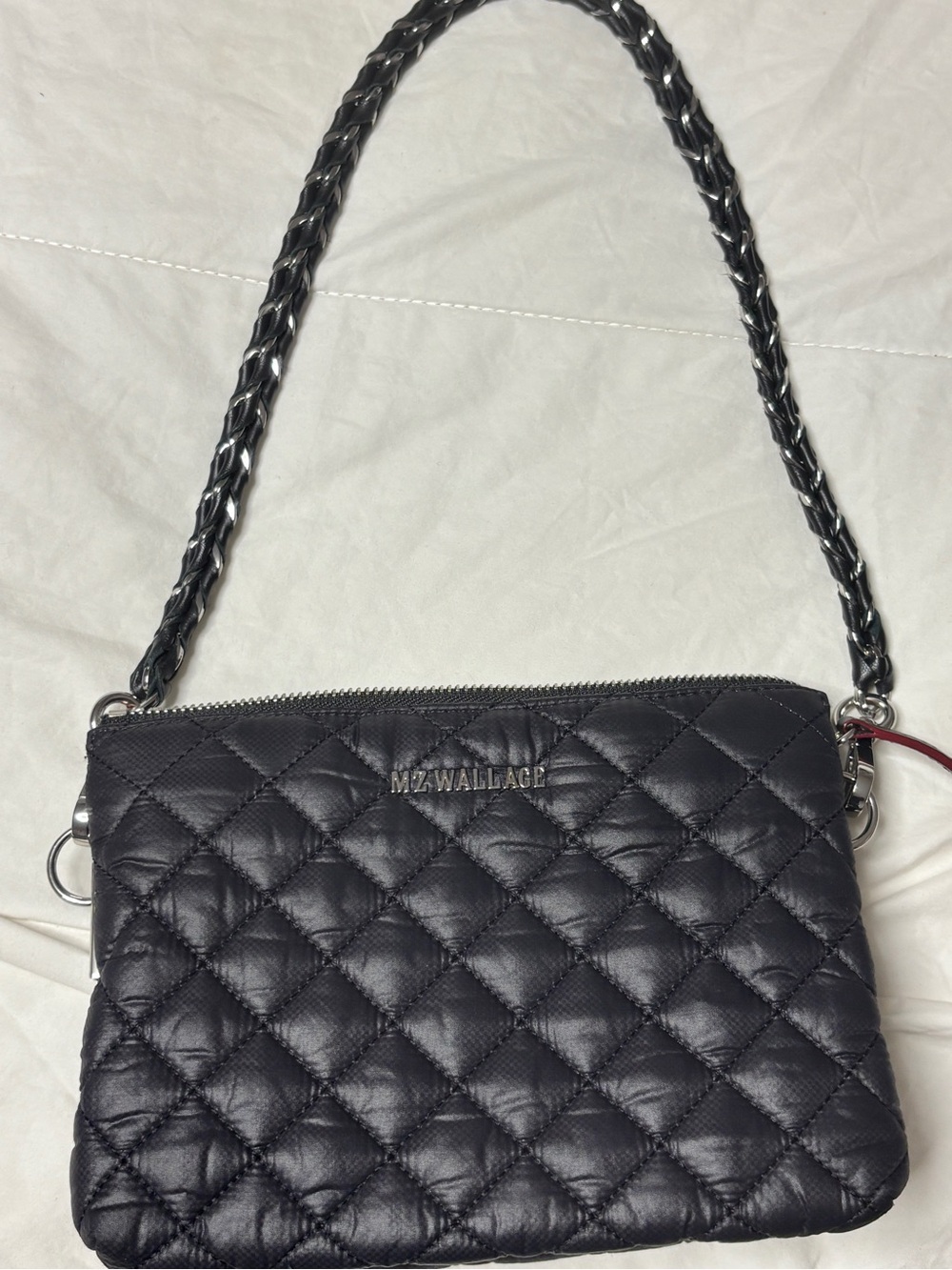MZ Wallace Crosby Pippa Quilted Black Crossbody Bag w/ Chain Strap